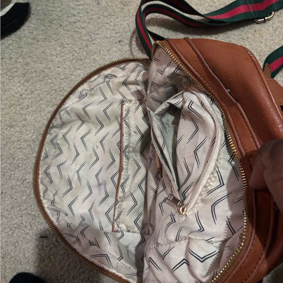 Brown Mode Life Faux Leather Bag with Red and Green Stripe - Picture 4 of 5